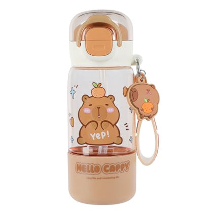 Lebaley Capybara Water Bottle with Lid Keychain - 420ml/15oz Cute Water Bottles with Straw and Leak Proof Locking Lid, Bpa-free Plastic Girl Water Bottle Outdoor Sports Waterbottle Capybara Stuff - size: B-420ml/15oz