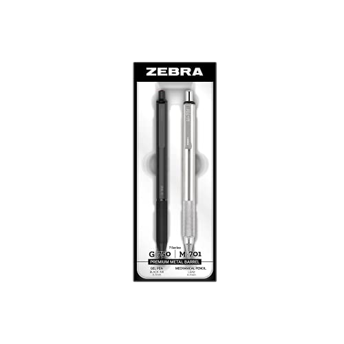 Zebra Pen Premium Writing Set, G-750 and M-701 Retractable Gel Black Ink Pen/Pencil Gift Set, Premium Brass and Steel Barrel, Medium/Fine Point, 0.7mm, 2-Pack (10512) - color: Black Set D