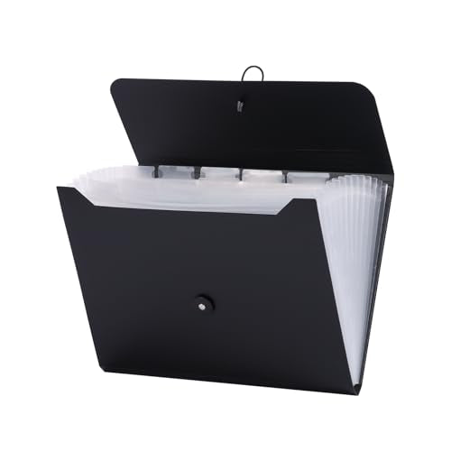 A4 Paper Document Organizer Expanding File Folder with 13 Pockets Accordion File Holder with Tabs for Home School Office, Black Plastic Material - color: Pure Black