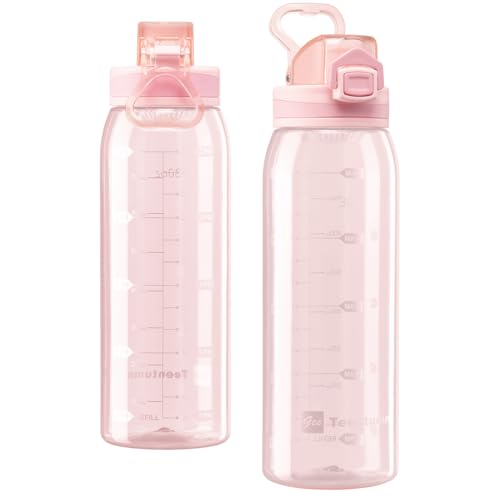 Water Bottle BPA Free Tritan with Time Markers, 30oz Large Durable Gym Plastic Bottle for Fitness, Outdoor Enthusiasts, Leakproof Clear Pink (Pack of 1) - color: Clear Pink