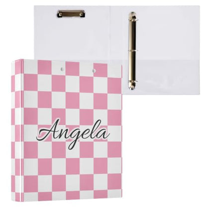 Custom 3 Ring Binder 1.5 Inch Round Rings Pink Checkered Personalized Name Binders Organizer Fashion View Binder with 2 Pockets for School Office Supplies - color: Multi10