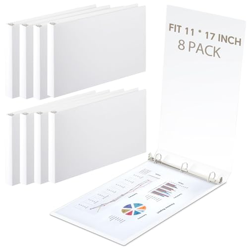 8 Pcs 3 Ring Binders Rings Heavy Duty View D Ring Binders Economy Holds 11" x 17" Paper for Artwork Blueprints, Office, Home, Work Places(White,1.5 Inch) - color: White, size: 1.5 Inch