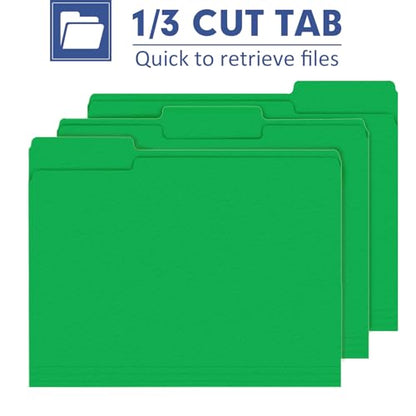File Folder, PANDRI 120 Pack File Folder, 1/3 Cut Tab, Letter Size, Filing Folder for Office School Business, Green - color: Green