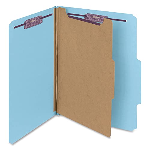 Smead Pressboard Classification File Folder with SafeSHIELD Fasteners, 1 Divider, 2" Expansion, Letter Size, Blue, 10 per Box (13730) (Pack of 1) - color: Blue