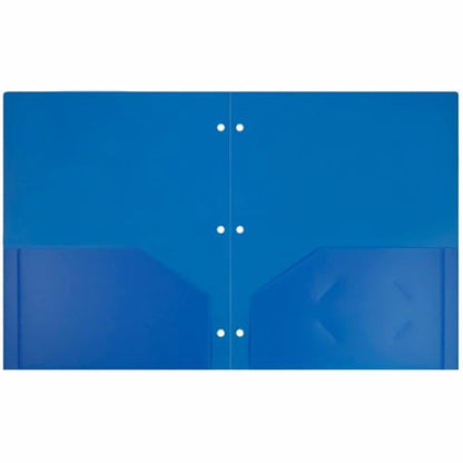 JAM PAPER Heavy Duty Plastic 3 Hole Punch Pocket Folders - Extra Tough School Folders - Blue - 3/Pack - color: Blue, size: 3 Per Pack