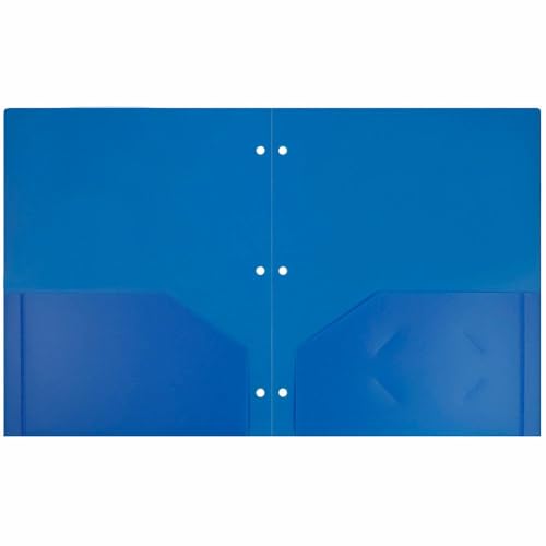 JAM PAPER Heavy Duty Plastic 3 Hole Punch Pocket Folders - Extra Tough School Folders - Blue - 3/Pack - color: Blue, size: 3 Per Pack