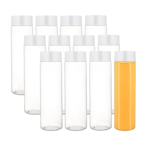 zmybcpack 12 Pack 13.6 OZ (400 ml) Clear PET Plastic Juice Bottles With White Caps- - Plastic Smoothie Bottles-Reusable Bulk Beverage Containers with Lids For Juice, Milk and Other Beverage - size: 13.6 OZ 12 pack (white lids)