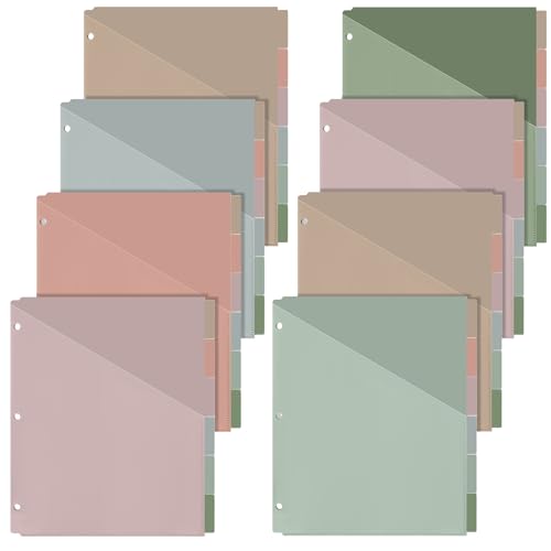 Chuangdi 8 Sets 6-Tab Dividers for 3 Ring Binder, Plastic Binder Dividers with Pockets 9.7 x 11.25 Inches Letter Size Sturdy & Colorful Page Organizers for Office Use
