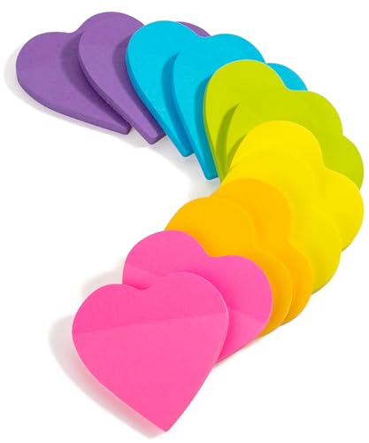 Mr. Pen- Heart Sticky Notes, 2.8"x2.85", 12 Pads, 720 Sheets, Bright Color | Heart Shaped Sticky Notes Bulk, Cute Self-Stick Note Pads, Perfect for Office, School, Home, Study & Organization - color: Bright