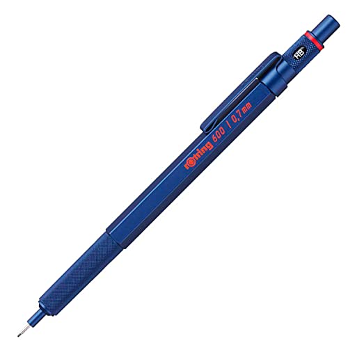 rOtring 600 Mechanical Pencil | 0.7 mm | Blue All-Metal Body Propelling Pencil | Non-Slip Knurled Grip & Hexagonal Barrel - color: Blue, size: 0.7mm