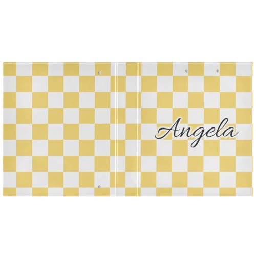 Custom 3 Ring Binder 1.5 Inch Round Rings Yellow Checkered Personalized Name Binders Organizer Fashion View Binder with 2 Pockets for School Office Supplies - color: Multi02