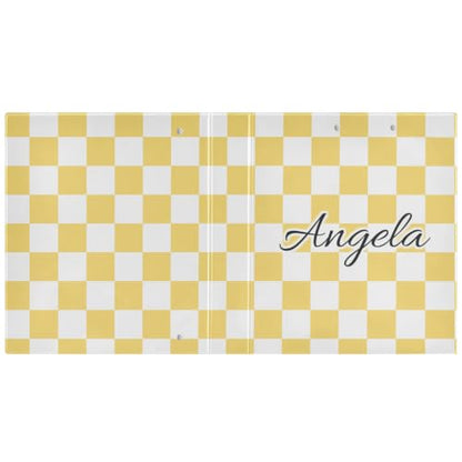 Custom 3 Ring Binder 1.5 Inch Round Rings Yellow Checkered Personalized Name Binders Organizer Fashion View Binder with 2 Pockets for School Office Supplies - color: Multi02