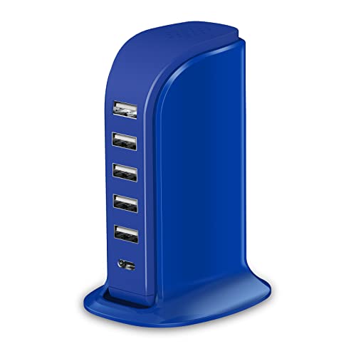 USB Charging Station Upoy, 6 Ports Charging Blocks, USB Power Hub with C Port, Charging Dock for Electronics Organizer, Multi Charger 40W, Compatible with Kindle, iPhone, Ipad, Airpods, Tech Gadgets - color: blue charging station