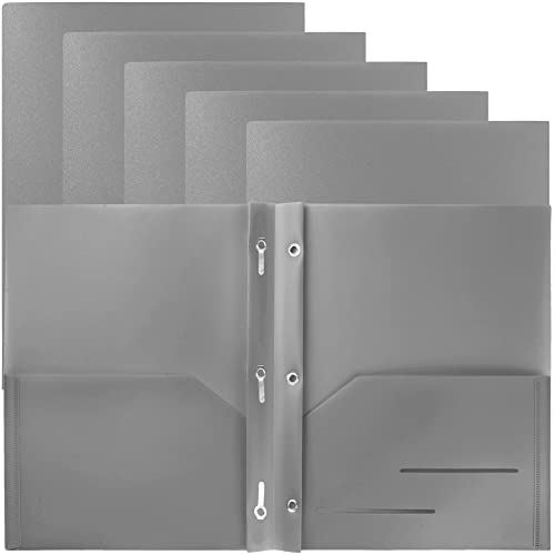 Youngever 6 Pack Heavy Duty Plastic Two Pocket Folders with 3 Prongs, Metal Prongs Fastener, Heavy Duty Plastic 2 Pocket Folder (Grey) - color: Grey