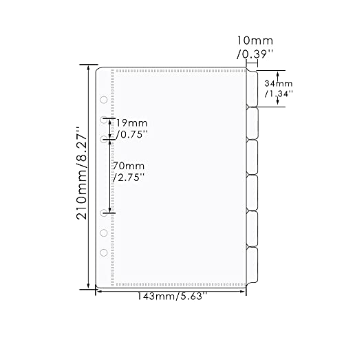 A5 Clear PP Cash Envelopes 2 Set 6 Tabs Binder Pockets Dividers 12 Sheets Budget Zipperless 6 Hole Loose Leaf Index Envelopes for 6 Ring Binder Money Bills Organizer (A5) - size: A5