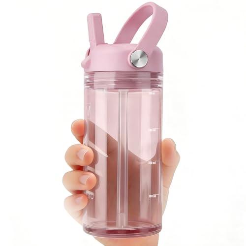 12 oz Clear Water Bottle with Straw & Handle, Leakproof Tritan Water Bottle, BPA Free Reusable Plastic Bottle with Volume Markings, Dishwasher Safe for School,Travel, Sports, Pink - color: Pink, size: 12 Ounces