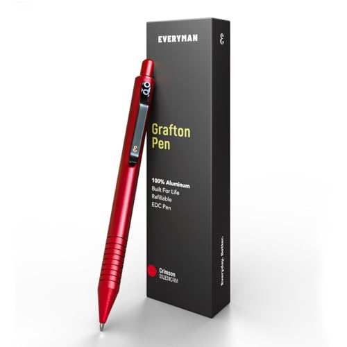 Everyman Crimson Grafton Gel Ink Pen Bundle | Premium 0.7mm Refillable Metal Pen with Comfortable Grip + 3 Black Refills | Smooth Writing EDC Pen Set for Office, Travel, Gifts & Daily Use - color: Crimson, style: Pen and Refil Set