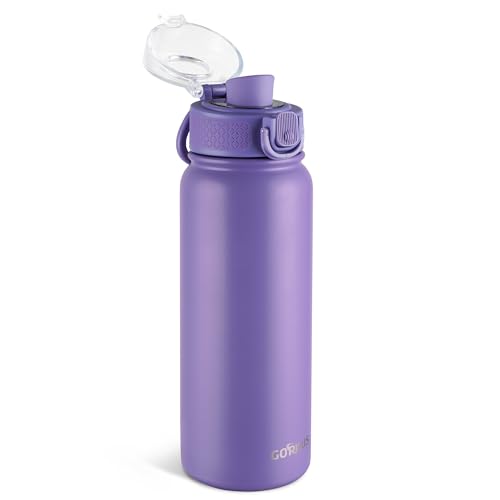 GOPPUS Insulated Water Bottle 20oz Stainless Steel BPA-Free Sports Bottle Ideal for School and Travel Silicone Spout Lid Prevents Leaks, Sweat, and Dust (Purple) - color: Purple