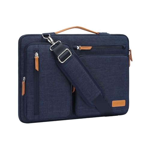 MOSISO 360 Protective Laptop Shoulder Bag,13-13.3 inch Computer Bag Compatible with MacBook Pro 14, HP, Dell, Lenovo, Asus Notebook,Side Open Messenger Bag with 4 Zipper Pockets&Handle, Navy Blue - color: Navy Blue, size: 13.3 inch