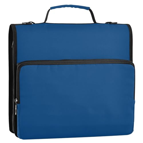 1.5 Inch 3 Rings Zipper Binder with Handle Easy to Carry Portable Portfolio for School/Office Dark Blue - color: Dark Blue