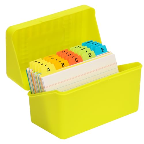 H4D 3x5 Index Card Holder with 100 Index Cards and 25 Dividers, Lime Green | 3x5 Inch Plastic Box, Heavyweight 3x5 Index Cards, Plastic 3x5 Index Card Dividers, Snap Closure Lid - color: Lime Green, size: 3"x5"