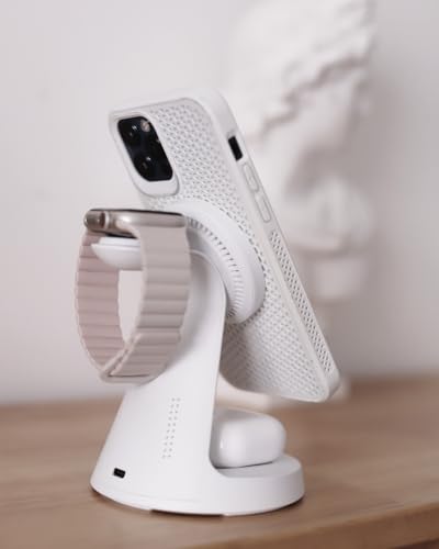 Wireless Charger Compatible with Mag-Safe,3 in 1 Charging Station for iPhone17/16/15/14/13/12 Series, Apple Watch,AirPods,15W Fast Charging (Adapter Included) - color: White