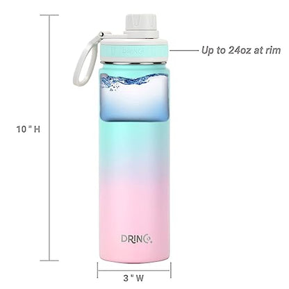 DRINCO Stainless Steel Water Bottle Spout Lid Vacuum Insulated Double Wall Water Bottle Wide Mouth (40oz 32oz 22oz 18oz 14oz) Leak Proof Keeps Cold or Hot (22 oz, 22oz Macaron) - color: 22oz Macaron, size: 22 Ounces