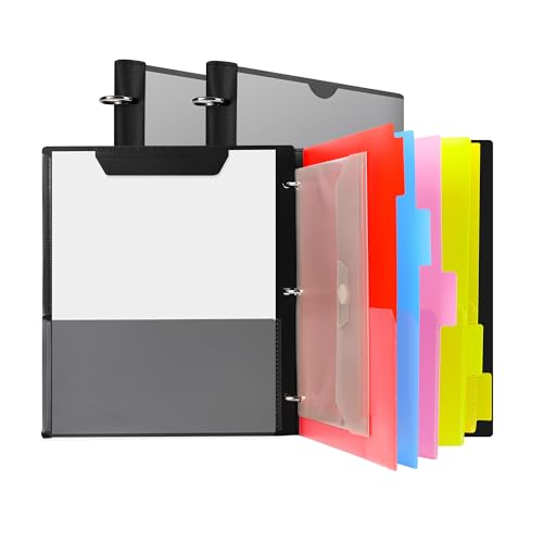 2 Pcs 360° Pivotable Project Organizer Folder, 3 Ring Binder | Customizable Cover Multi Pocket Folder Binder, 13 Pocket Folders, Black - color: Black, size: 2 PCS