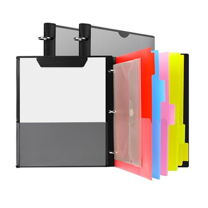 2 Pcs 360° Pivotable Project Organizer Folder, 3 Ring Binder | Customizable Cover Multi Pocket Folder Binder, 13 Pocket Folders, Black - color: Black, size: 2 PCS