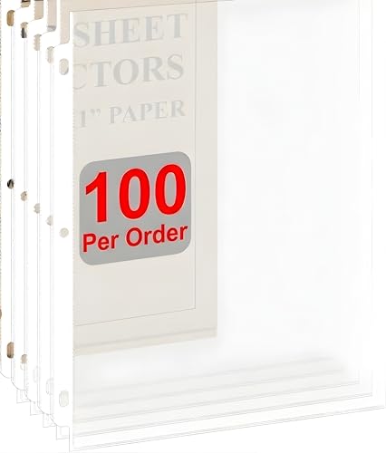 100 Pack Clear Sheet Protectors for 3 Ring Binder, Heavy Duty Plastic Sleeves 8.5 x 11, Top Loading Page Protectors for Documents, Photos & Paper, Letter Size