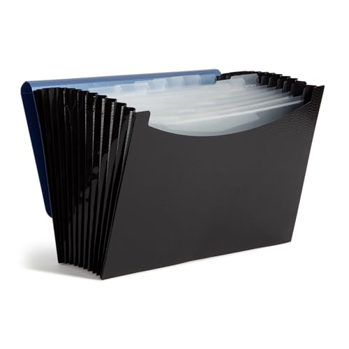 Smead Poly Frequency Expanding File Folders, Flap and Cord Closure, Letter Size, Wave Pattern, 13 Pocket, Blue/Black (70863) - color: Blue/Black, size: Letter