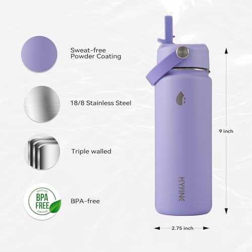 Stainless Steel Water Bottle with Straw Lid, 18oz Insulated Vacuum Bottle with Carrying Loop, Dishwasher Safe，uitable for use in schools, Offices, and outdoor activities (PURPLE) - color: Purple