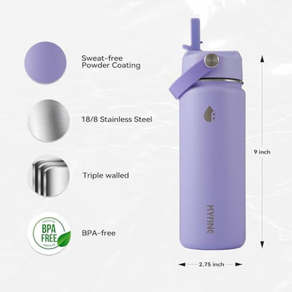 Stainless Steel Water Bottle with Straw Lid, 18oz Insulated Vacuum Bottle with Carrying Loop, Dishwasher Safe，uitable for use in schools, Offices, and outdoor activities (PURPLE) - color: Purple
