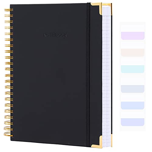 College Ruled Notebook, 8.5 x 11 Hardcover Leather Spiral Notebook Journal | Large Notebook for All Your Work School Notes, 300 Pages Smooth No-Bleed Paper & Tabs, Lay Flat Strong Binding, Durable Cover - color: Black, size: 8.5" x 11"