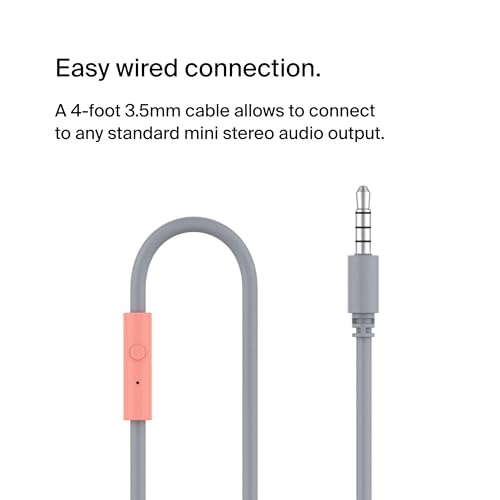 Belkin SoundForm Mini Kids Wired Headphones with Built-in Microphone & Fun Stickers, 85dB Safe Volume Limit – for Online Learning, Travel, Compatible w/iPhone 15, iPad, Galaxy S23, & More - Pink - color: Pink, style: Wired