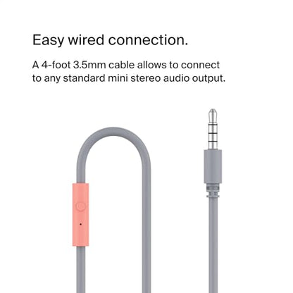 Belkin SoundForm Mini Kids Wired Headphones with Built-in Microphone & Fun Stickers, 85dB Safe Volume Limit – for Online Learning, Travel, Compatible w/iPhone 15, iPad, Galaxy S23, & More - Pink - color: Pink, style: Wired