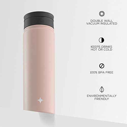 JoyJolt Triple Insulated Water Bottle with Straw Lid AND Flip Lid! 22oz Water Bottle, 12 Hour Hot/Cold Vacuum Insulated Stainless Steel Water Bottle. BPA-Free Leakproof Water Bottles - Thermos Bottle - color: Blush Pink, size: 22 Ounces