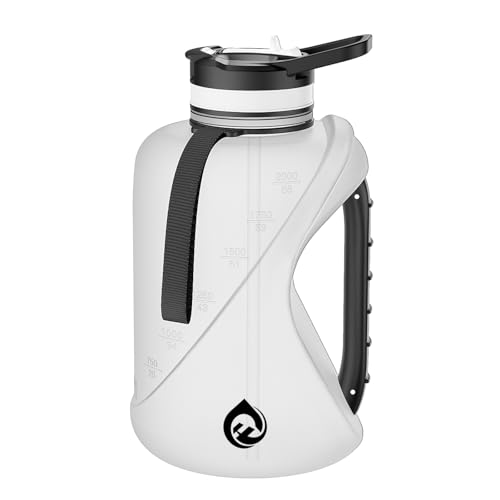 Half Gallon Water Bottle with Straw, BPA-Free Plastic Water Bottle, Dishwasher Safe Design and Durable Solid No-Slip Handle for Gym，Sports and Travel - color: White, size: 74 Ounces