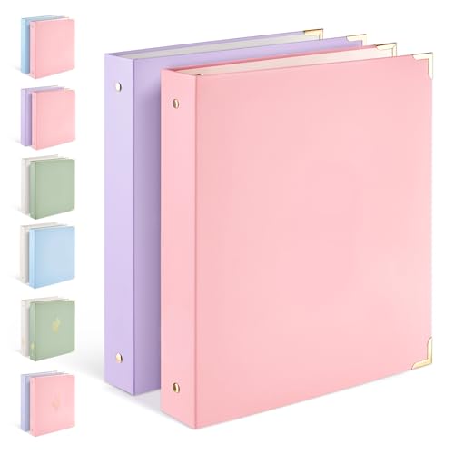 Sooez 2 Pack 3 Ring Binder with Metal Corners, Cute 1 Inch Binders Fits 175 Sheets of Paperwork, Three Ring Recipe Binder with Pocket for Women School Office Supplies, 8.5" x 11", Pink & Purple - color: Pink & Purple