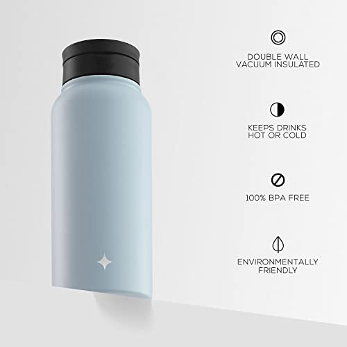 JoyJolt Triple Insulated Water Bottle with Straw Lid AND Flip Lid! 32oz Large Water Bottle, 12 Hour Hot/Cold Vacuum Insulated Stainless Steel Bottle. BPA-Free Leakproof Water Bottles - Thermos Bottle - color: Cloud Blue, size: 32 Ounces