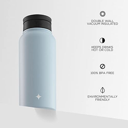 JoyJolt Triple Insulated Water Bottle with Straw Lid AND Flip Lid! 32oz Large Water Bottle, 12 Hour Hot/Cold Vacuum Insulated Stainless Steel Bottle. BPA-Free Leakproof Water Bottles - Thermos Bottle - color: Cloud Blue, size: 32 Ounces