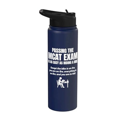 MCAT exam funny pre medical student Stainless Steel Insulated Water Bottle - color: Navy Blue
