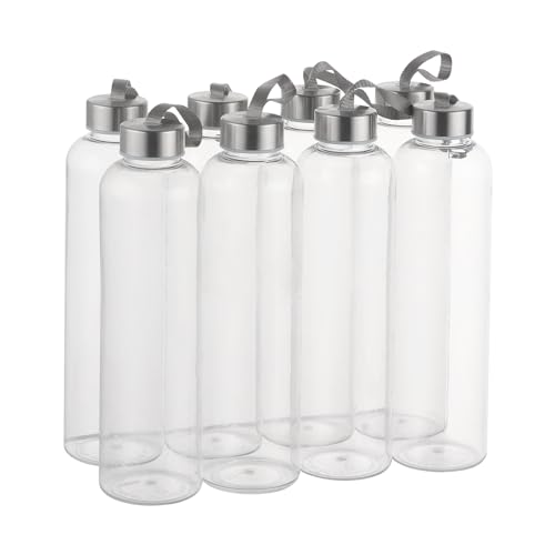 novelinks 27 OZ Plastic Water Bottles Reusable Water Bottles with Airtight Juice Bottle with Stainless Steel Lids for Eco-Friendly Travel Drinks and Beverages,8 Pack