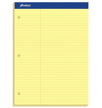 Ampad Double-Sheet Writing Pad, 8-1/2" x 11-3/4", Law Rule, Canary Paper, 3-Hole Punched, 100 Sheets (20-245) - size: 1 Count (Pack of 1)