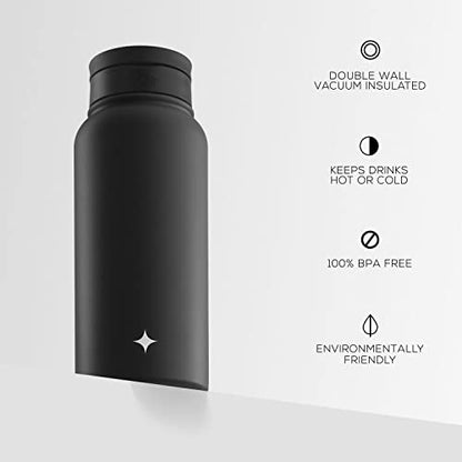 JoyJolt Triple Insulated Water Bottle with Straw Lid AND Flip Lid! 32oz Large Water Bottle, 12 Hour Hot/Cold Vacuum Insulated Stainless Steel Bottle. BPA-Free Leakproof Water Bottles - Thermos Bottle - color: Matte Black, size: 32 Ounces