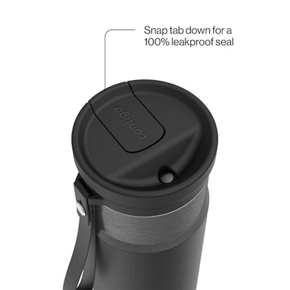 Contigo SnapSeal 709.8ml(24온스) 스테인리스 스틸 진공 단열 물병, 누출 방지 자동 닫힘 뚜껑, 휴대용 스트랩 및 재사용 가능한 빨대, BPA 프리 및 납 프리, 식기세척기 사용 가능 - color: 감초 건메탈, size: 24온스