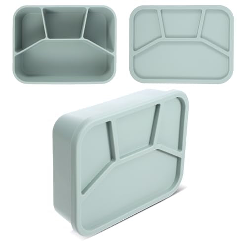 2 Pack Silicone Bento Box, 4-Compartment Leak-Proof Large Lunch Container with Lids, 42 oz Food-Grade Meal Prep Box, Microwave & Dishwasher Safe, Unbreakable Reusable Food Storage for Adults