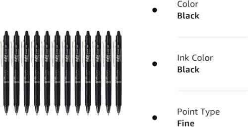 Pilot FriXion Ball Clicker Retractable Erasable Gel Pen, Fine Point, 0.7mm, Black Ink, 12 Count