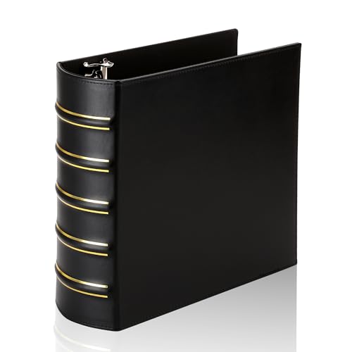 LETVPVOW Vintage Hardback 3 Ring Binder 3 Inch, Professional Leather Binder 3 Ring, D Ring Binders Fits 8.5 x 11, Three Ring Binders for Photo Album, Home, School and Office Supplies- Black - color: Black, size: 3 Inch, style: 1 PCS