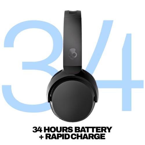 Skullcandy Riff Wireless 2 On-Ear Bluetooth Headphones, Up to 34 Hrs Battery, Foldable Lightweight Design, Convenient for Travel with Included 3.5mm AUX Cable, Microphone for iPhone Android - Black - color: True Black, style: Riff Wireless 2